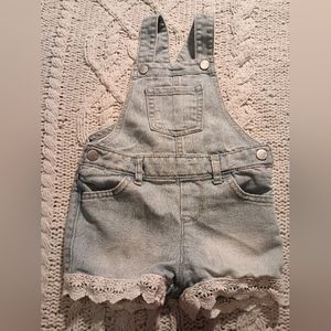 Children's Place Girls denim overalls with crochet trim on each leg